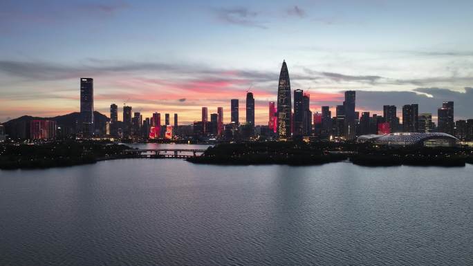 深圳南山区深圳湾后海夜景航拍