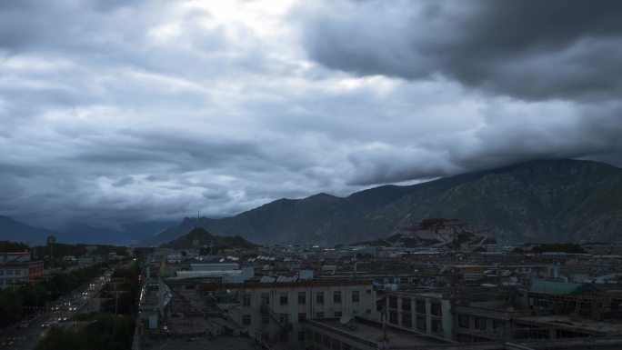 拉萨夜景航拍延时