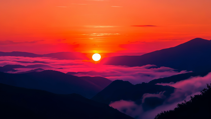 旭日东升日出延时朝霞云海大山大气壮观震撼