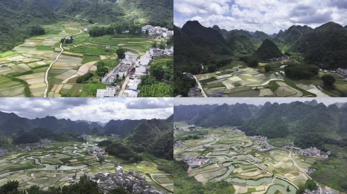 4K航拍广西靖西平江村田园风光
