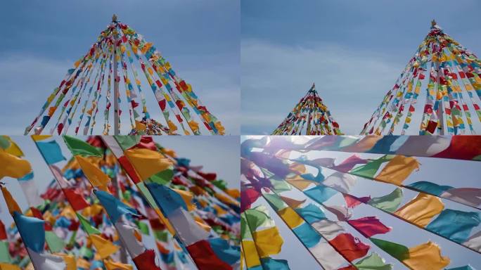 藏族经幡信仰藏族符号五彩经幡4K