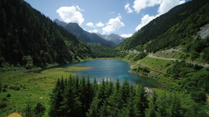 4k高山湖泊自然风光自驾318风景航拍