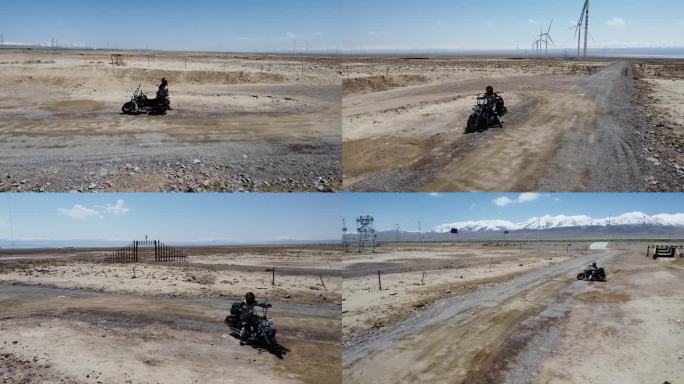 戈壁滩航拍系列4风力发电风车下骑行2
