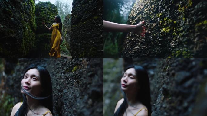 美女旅游亲近自然感受自然女女孩游山玩水