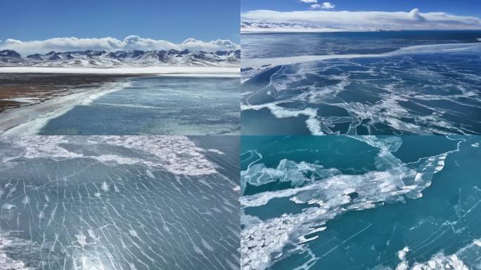 西藏纳木错湖结冰航拍
