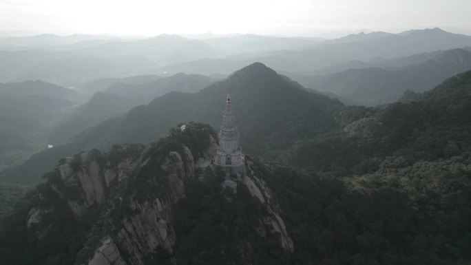 辽宁鞍山千山清晨航拍大佛塔