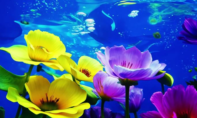 梦幻花海背景视频 水下油画花2