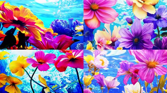 梦幻花海背景视频 水中花 水下油画花46