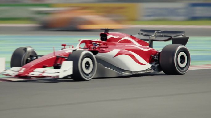 镜头放大，跟随领先的赛车在弯道上行驶