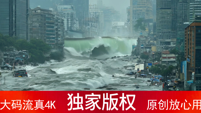 海啸 洪水冲入城市 水灾