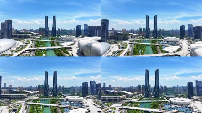 杭州之门 奥体中心航拍