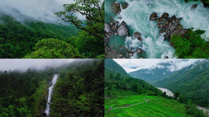 墨脱高山流水风景航拍