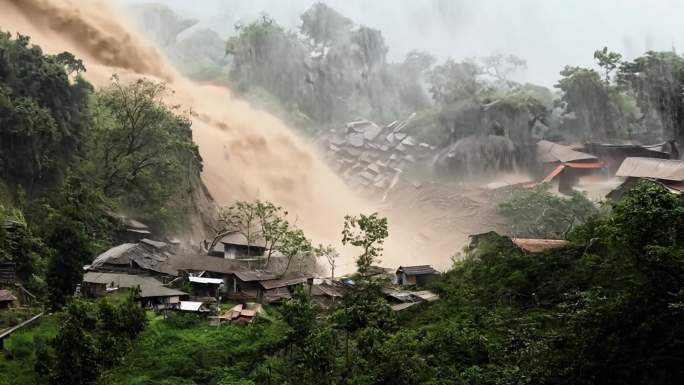 泥石流 山洪泛滥 洪水 山地滑坡自然灾害
