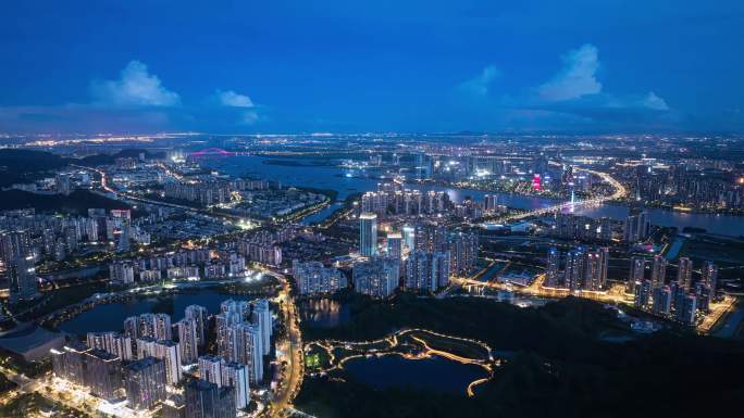 最新航拍南沙蕉门蓝调夜景4k延时合集