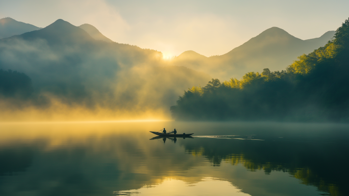 东江湖渔夫撒网 郴州美景 湖南旅游