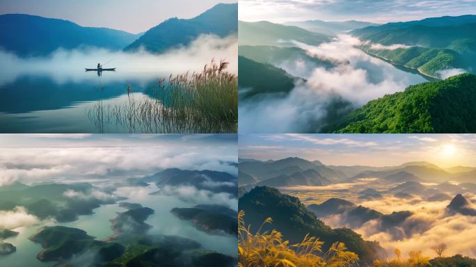 东江湖渔夫撒网 郴州美景 湖南旅游