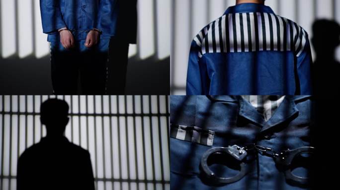 犯罪入狱囚犯监狱剪影手铐囚服牢笼铁窗意境