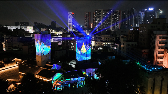 深圳龙华观澜古墟灯光秀航拍4K原创精选集