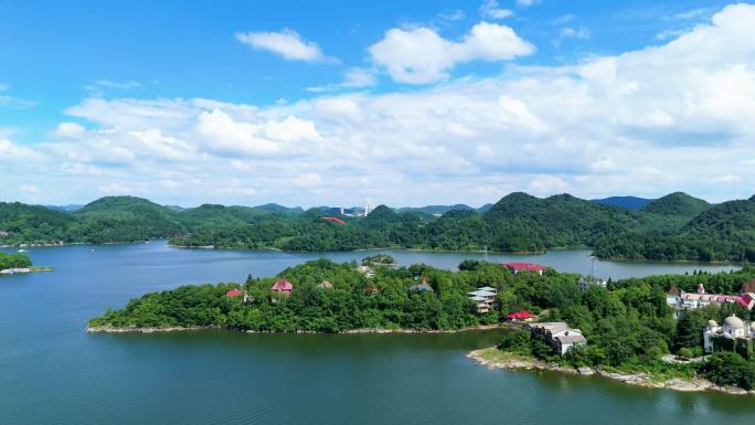 贵州山水 红枫湖 湖泊 岛屿 城市 旅游