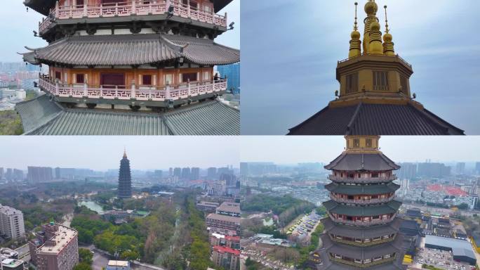 江苏常州天宁禅寺古塔红梅公园航拍天宁区城