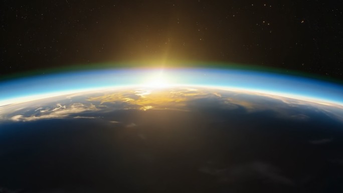 太空视角看太阳从地球边缘升起
