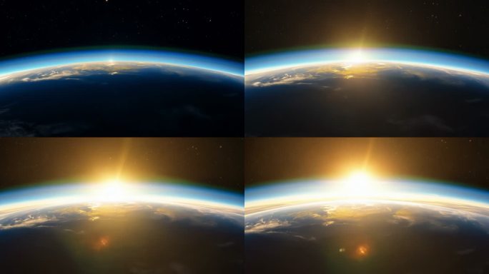 太空视角看太阳从地球边缘升起