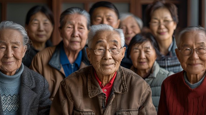 14老一代教师合影 对着镜头微笑