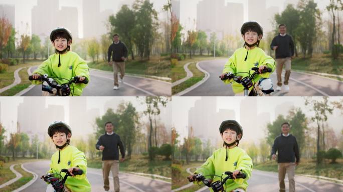 爸爸带孩子学骑自行车