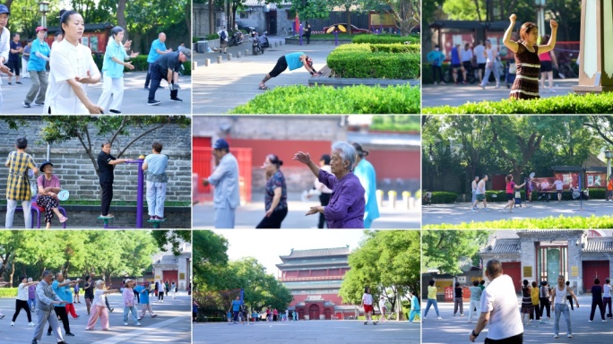 北京人文生活老年人晨练健身锻炼