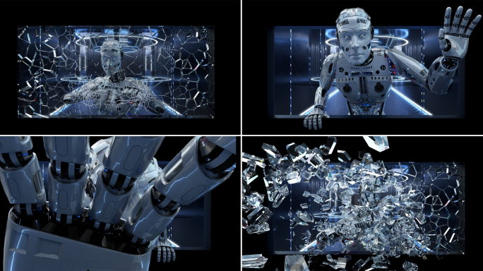 C4D科技机器人裸眼3d广告大屏