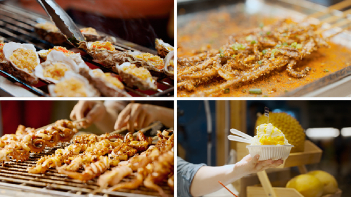 城市夜景夜市烧烤小吃夜生活脚步小吃美食街