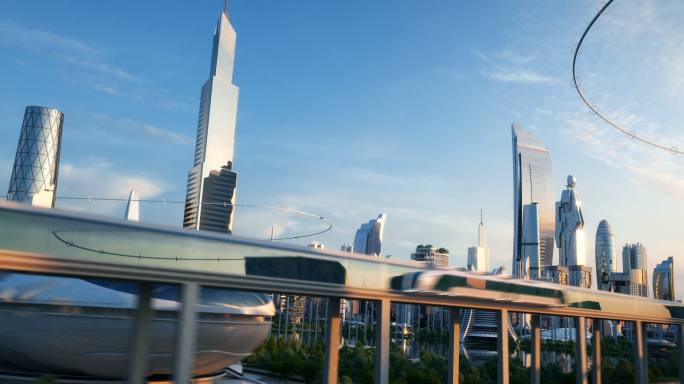 未来城市道路悬浮车概念车科幻城市智慧出行