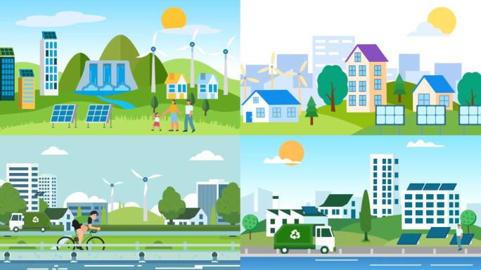 绿色环保新能源太阳能发电场景mg动画