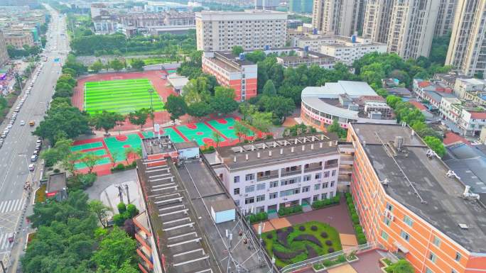 成都外国语学校教学楼操场体育馆建筑航拍