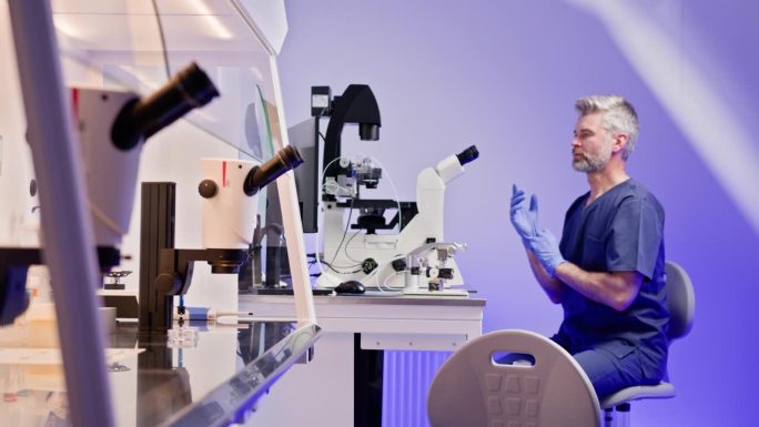 胚胎学家在实验室进行人工受精