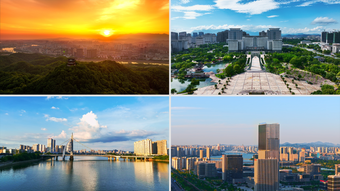 【原创】4k大气上饶地标航拍日落晚霞延时