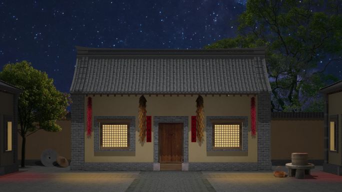 院子 小院 小品 夜景 超宽 舞台 背景