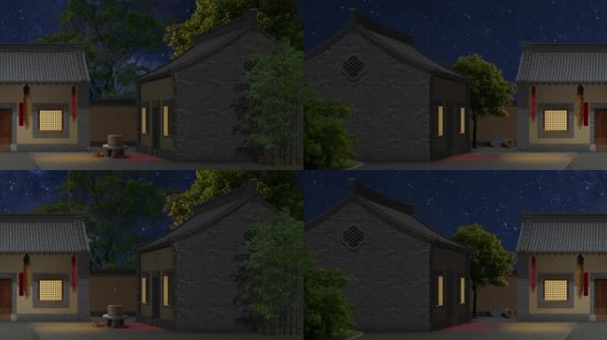 院子 小院 小品 夜景 超宽 舞台 背景