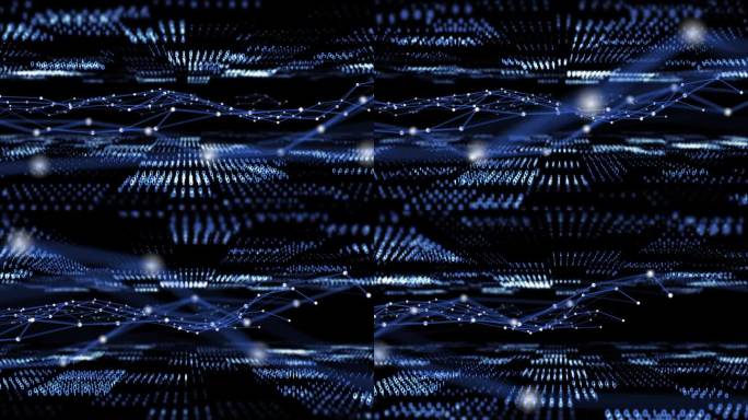 未来的随机数平面与点和连接，3D渲染，金融科技概念