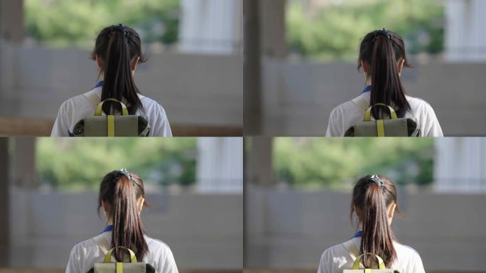 学校教学楼学生行走背影特写