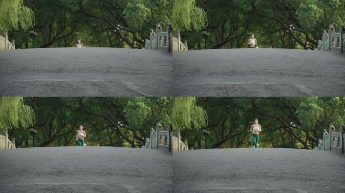 晨练跑步青春活力美女公园跑步