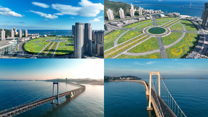大连星海广场喷泉跨海大桥大连城市风光建筑