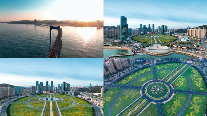 大连星海广场喷泉跨海大桥大连城市风光建筑
