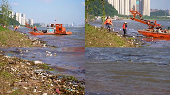 4K洪涝灾害之后湘江沿岸垃圾清理