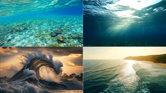 超绝海浪海洋翻滚浪花波涛汹涌海底世界