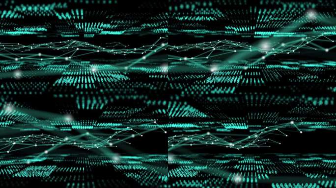 未来的随机数平面与点和连接，3D渲染，金融科技概念