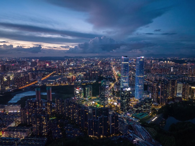 5k延时航拍深圳龙华夜景星河双子塔