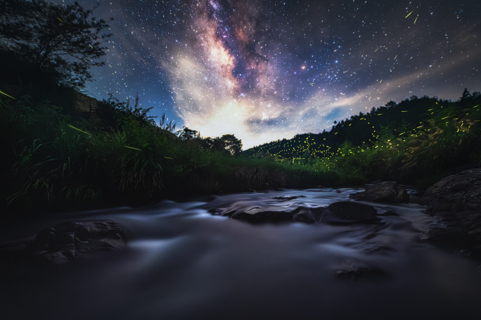 4K屏南萤火虫星空 高质量星空延时素材