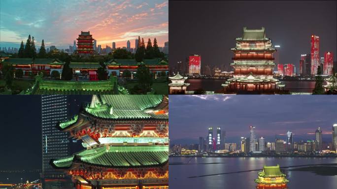 南昌，南昌滕王阁航拍白天夜景雪景大景特写