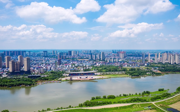 湖南汨罗城市延时航拍视频